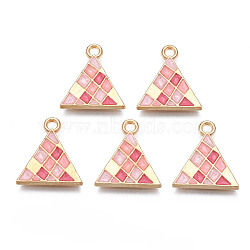 Alloy Enamel Pendants, Cadmium Free & Lead Free, Light Gold, Triangle, Pink, 17x15x1.5mm, Hole: 1.8mm(ENAM-Q446-005C-RS)