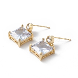 Clear Cubic Zirconia Square Dangle Stud Earrings, Brass Jewelry for Women, Cadmium Free & Lead Free, Real 18K Gold Plated, 19.5mm, Pin: 0.7mm(EJEW-L261-002G)