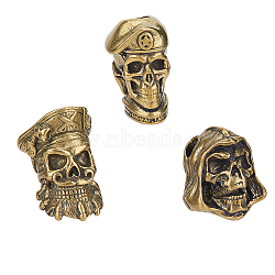 3Pcs 3 Styles Brass European Knife Beads for Lanyard Pendant, Large Hole Beads, Pirate Skull, Antique Golden, 17.522x13~16x15.5~16.5mm, Hole: 4~6mm, 1pc/style(KK-HY0003-59AG)