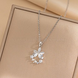 Flower Resin & Micro Pave Cubic Zirconia Pendant Necklaces, 304 Stainless Steel Necklaces for Women, Stainless Steel Color, 15.94 inch(40.5cm)(NJEW-D288-02P)