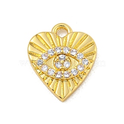 Heart with Evil Eye Rack Plating Brass Clear Cubic Zirconia Pendants, Long-Lasting Plated, Cadmium Free & Lead Free, Real 18K Gold Plated, 11.5x9.5x2mm, Hole: 1.4mm(KK-P277-14G)