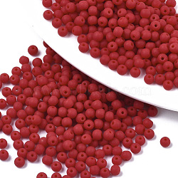 Frosted Colours Glass Beads, Opaque Colours, Round, Red, 4x3mm, Hole: 1mm, about 4500pcs/bag(SEED-S040-03A-07)