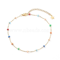 Stainless Steel Satellite Chain Anklets, with Enamel, Colorful, Golden, 9-3/4 inch(24.8cm)(X-AJEW-AN00422)