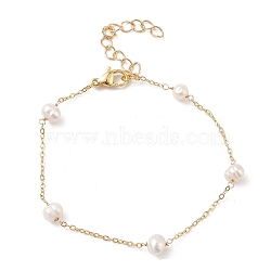 Natural Pearl Beaded Chain Bracelet, Brass Jewelry, Golden, 7-1/4 inch(18.5cm)(BJEW-JB09447)