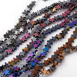 Electroplated Non-magnetic Synthetic Hematite Beads Strands, Half Plated, Star, Mixed Color, 6x6x2.5mm, Hole: 0.5mm, about 83pcs/strand, 16.14 inch(41cm)(G-P408-B)