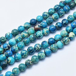 Natural Imperial Jasper Beads Strands, Dyed, Round, Steel Blue, 8mm, Hole: 1mm, about 45pcs/strand, 38cm(G-A175B-8mm-03)