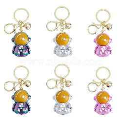 DICOSMETIC 6pcs 3 Colors Acrylic Spaceman Pendant Keychain, with Light Gold Tone Alloy Findings and Sonance Brass Bell, Mixed Color, 9.6cm, 2pcs/color(KEYC-DC0001-10)