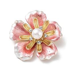 Alloy Pave Crystal Rhinestone Brooch, Flower Enamel Pins, Pink, 39x38x15~17mm(JEWB-M035-04G-01)