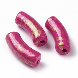Opaque Acrylic Beads, with Glitter Powder, Curved Tube, Medium Violet Red, 34.5x13.5x11.5mm, Hole: 3.1mm(OACR-A016-05F)