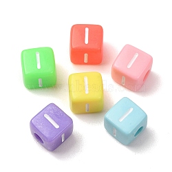 Opaque Acrylic European Beads, Large Hole Beads, Cube with Letter I, Mixed Color, 10x9x9~9.5mm, Hole: 4mm, about 580pcs/500g(AC-CBA7A73-01I)