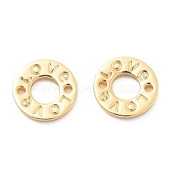 Brass Connector Charms, Ring with Word Love, Real 18K Gold Plated, 8x1mm, Hole: 0.8mm(KK-G516-25G)