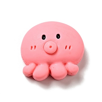 Ocean Theme Opaque Resin Cabochons, Lovely Cartoon Sea Animal, Hot Pink, Octopus, 18.5x19.5x9mm