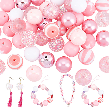 Elite 1 Set Opaque Acrylic Beads Set, Kid Chunky Beads, Round, Pink, 20x19.5~20mm, Hole: 3mm, 50pcs/set
