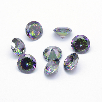 Cubic Zirconia Pointed Back Cabochons, Grade A, Faceted, Diamond, Colorful, 2.5x1.7mm