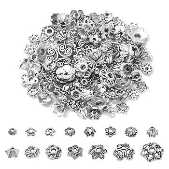 30g Perlenkappen-Sets aus Legierung mit Blumen im tibetischen Stil, cadmiumfrei & bleifrei, Antik Silber, 6x2 mm, Loch: 1 mm