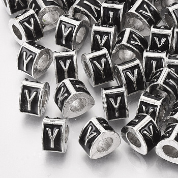Alloy European Beads, Enamel Style, Large Hole Beads, Triangle with Letter, Platinum, Black, Letter.Y, 9.5x9x6.5mm, Hole: 5mm