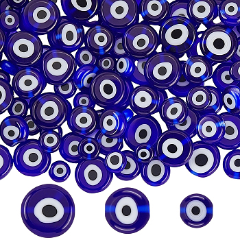 3 Strands 3 Styles Handmade Evil Eye Lampwork Flat Round Bead Strands, Blue, 6~10x3~4mm, Hole: 1mm, 1 stand/style