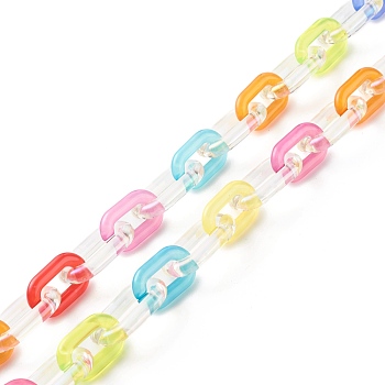 Transparent Acrylic Cable Chains, Oval, Colorful, Link: 38x23x6.5mm, 41-1/2 inch(105.5cm)