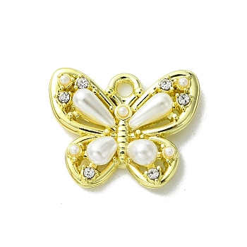 Alloy and Rhinestone Pendant, with Resin, Butterfly, Golden, 14.5x18x4.5mm, Hole: 1.8mm