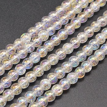 Electroplate Synthetic Crackle Quartz Bead Strands, Round AB Color Plated, Clear AB, 8mm, Hole: 1mm, about 50pcs/strand, 15.7 inch