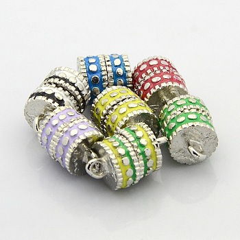 Platinum Plated Column Alloy Enamel Magnetic Clasps with Loops, Mixed Color, 18x10mm, Hole: 2mm
