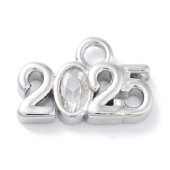 Glass Charms, with Brass Findings, No. 2025, Real Platinum Plated, 9x14x3mm, Hole: 2mm