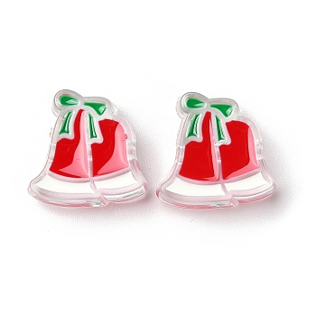 Christmas Decorations Theme Opaque Acrylic Bead with Enamel, Red, Christmas Bell, 21x21x8.5mm, Hole: 3.5mm