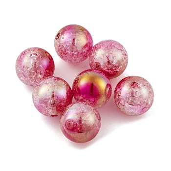 UV Plating Rainbow Iridescent Two Tone Acrylic Beads, Crackle Style, Round, Red, 15.5mm, Hole: 2.7mm