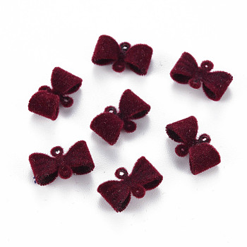 Flocky Brass Normal Links Connectors, Bowknot, Dark Red, 8x12x3.5mm, Hole: 0.7mm