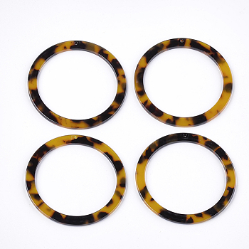 Cellulose Acetate(Resin) Big Pendants, Leopard Print, Ring, Goldenrod, 60x2.5mm, Hole: 1.4mm