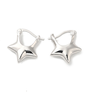 Rack Plating Brass Star Hoop Earrings for Women, Cadmium Free & Lead Free, Platinum, 17x16x4.5mm