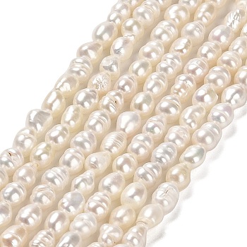 Natural Cultured Freshwater Pearl Beads Strands, Rice, Grade 2A+, Floral White, 4.5~5x3~3.5x3~3.5mm, Hole: 0.6mm, about 68~76pcs/strand, 14.17''(36cm)