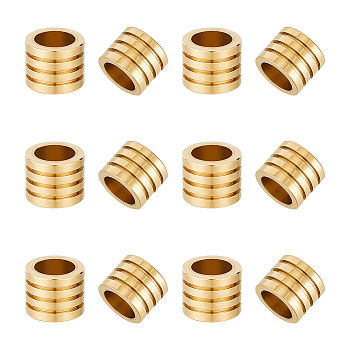 12Pcs 304 Stainless Steel Beads, Large Hole Beads, Grooved, Column, Golden, 10x8mm, Hole: 7mm