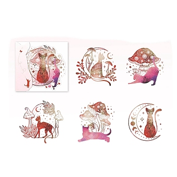 5Pcs 5 Styles Bling Bling PET Waterproof Forest Cat Decorative Stickers, Self-adhesive  Decals, for DIY Scrapbooking, Deep Pink, Packing: 117x95mm, 1pc/style