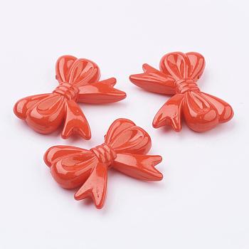 Opaque Acrylic Beads, Bowknot, Red, Size: about 36mm long, 46mm wide, 9mm thick, hole: 1mm, about 65pcs/500g