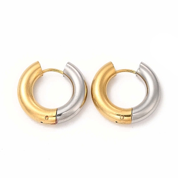 Two Tone 304 Stainless Steel Huggie Hoop Earrings for Women, Golden & Stainless Steel Color, 20.5x22x5mm, Pin: 1mm
