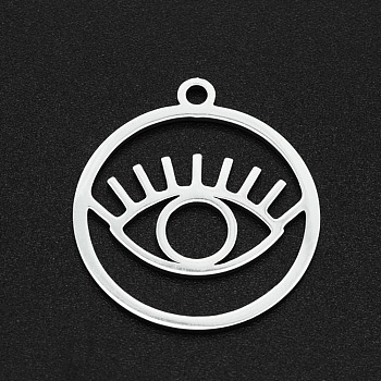 201 Stainless Steel Pendants, Laser Cut, Hollow, Ring with Eye, Stainless Steel Color, 27x24x1mm, Hole: 2mm