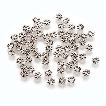 Tibetan Style Alloy Daisy Spacer Beads, Lead Free & Cadmium Free, Flower, Antique Silver, about 4.3mm long, Hole: about 1mm