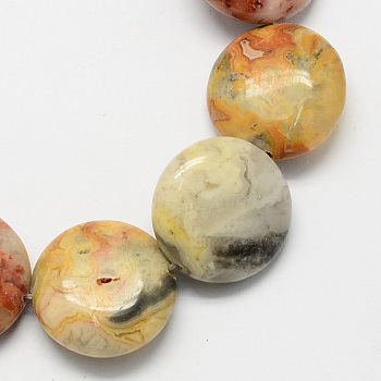 Flat Round Gemstone Natural Crazy Agate Stone Beads Strands, Pale Goldenrod, 12x5mm, Hole: 1mm, about 33pcs/strand, 15.7 inch