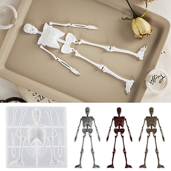 Skeleton Head and Body Skeleton Frame Silicone Mold for Halloween Series of Yu Meiren DIY Drop Glue Plaster Ornaments Grinding, Skeleton, 185x185x30mm