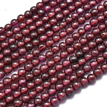 Natural Garnet Beads Strands, Round, 3mm, Hole: 0.5mm, about 130pcs/Strand, 15.35 inch(39cm)