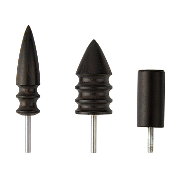 3Pcs 3 Style Sandalwood Polish Heads, with Iron Axis, Leathercraft Burnishing Tool, Black, 40~68x13~20mm, Pin: 12~20x3mm, 1pc/style
