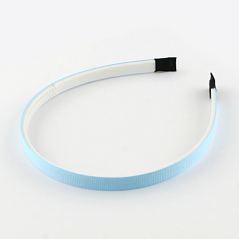 Plain Headwear Hair Accessories Plastic Hair Band Findings, with Teeth, with Grosgrain Ribbon, Light Sky Blue, 110~114x9~9.5mm