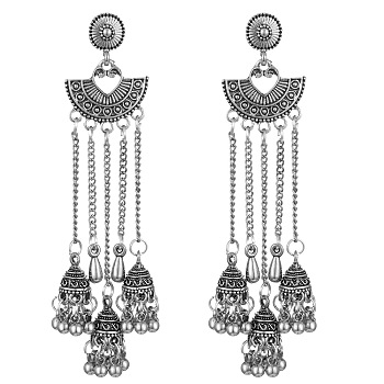 Alloy Fan Tassel Chandelier Earrings, Antique Silver, 95x20mm