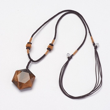 Natural Tiger Eye Pendant Necklaces, with Nylon Cord, 10.6 inch~13.7 inch(27cm~35cm)