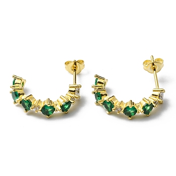Rhinestone Curved Bar Stud Earrings, Rack Plating Brass Jewelry, Lead Free & Cadmium Free, Emerald, 19~19.5x5mm, Pin: 0.7mm