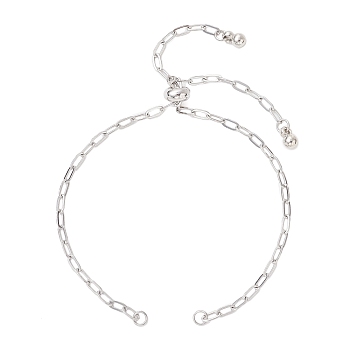 2.5MM 304 Stainless Steel Paperclip Chain Slider Bracelet Making, with Brass Beads, Stainless Steel Color, 10-1/4 inch(26cm)