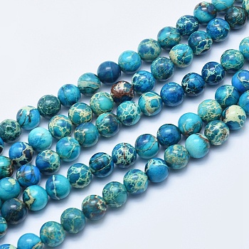 Natural Imperial Jasper Beads Strands, Dyed, Round, Steel Blue, 8mm, Hole: 1mm, about 49pcs/strand, 15.7 inch