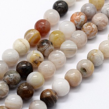 Natural Bamboo Leaf Agate Beads Strands, Round, 4mm, Hole: 0.6mm, about 95pcs/strand,  14.76 inch(37.5cm)