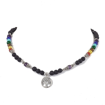 Chakra Gemstone Necklaces, Tibetan Style Alloy Pendant Necklaces, Colorful, 17.80 inch(45.2cm)